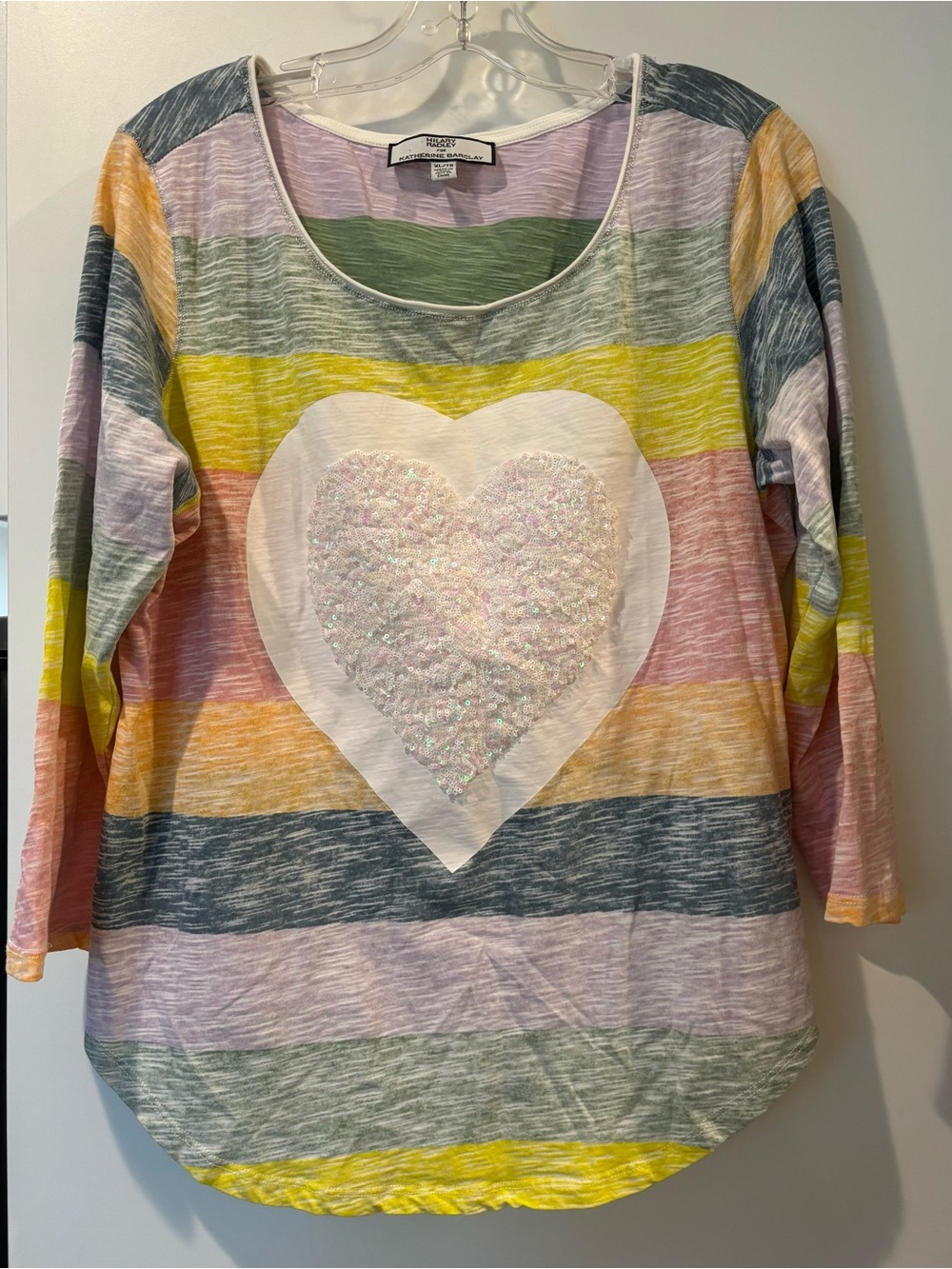 Hilary Radley for Katherine Barclay cotton blend striped 3/4 length sleeve top!